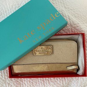 NWT and Box / kate spade "Lacey" wallet / nat/gold